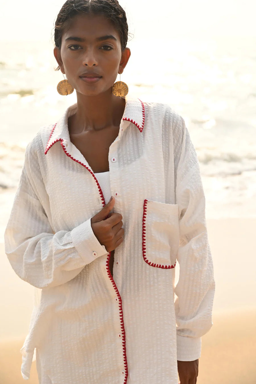 Aster Embroidered Shirt - Red