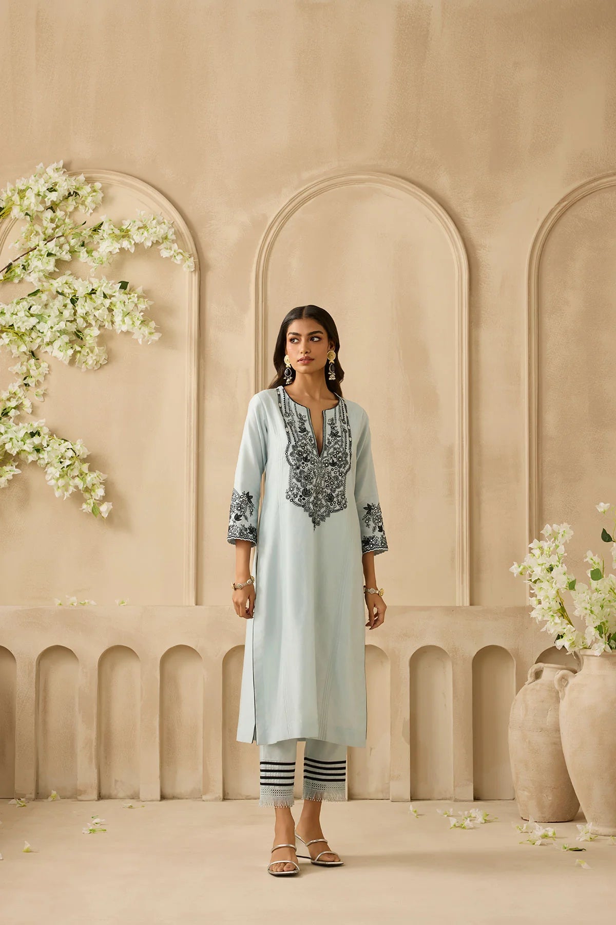 Powder Blue Trellis Kurta Set