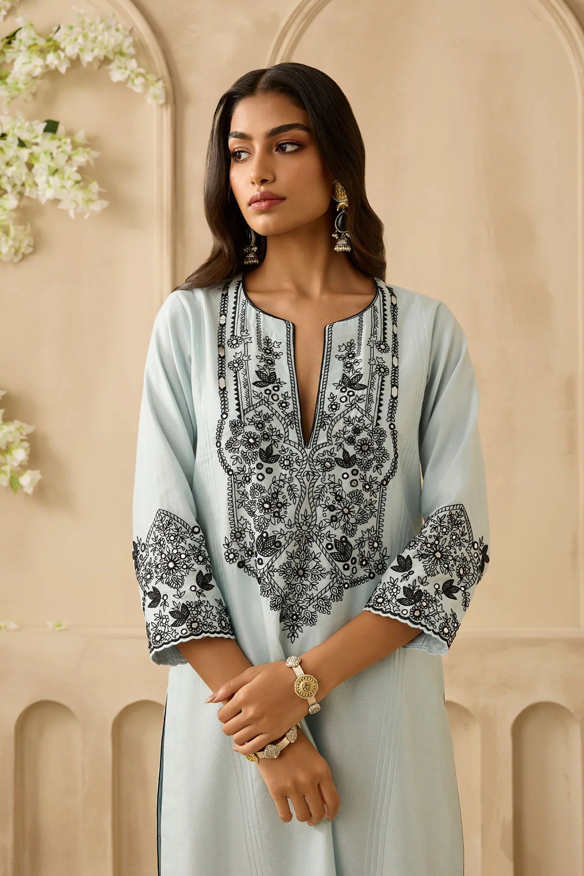 Powder Blue Trellis Kurta Set