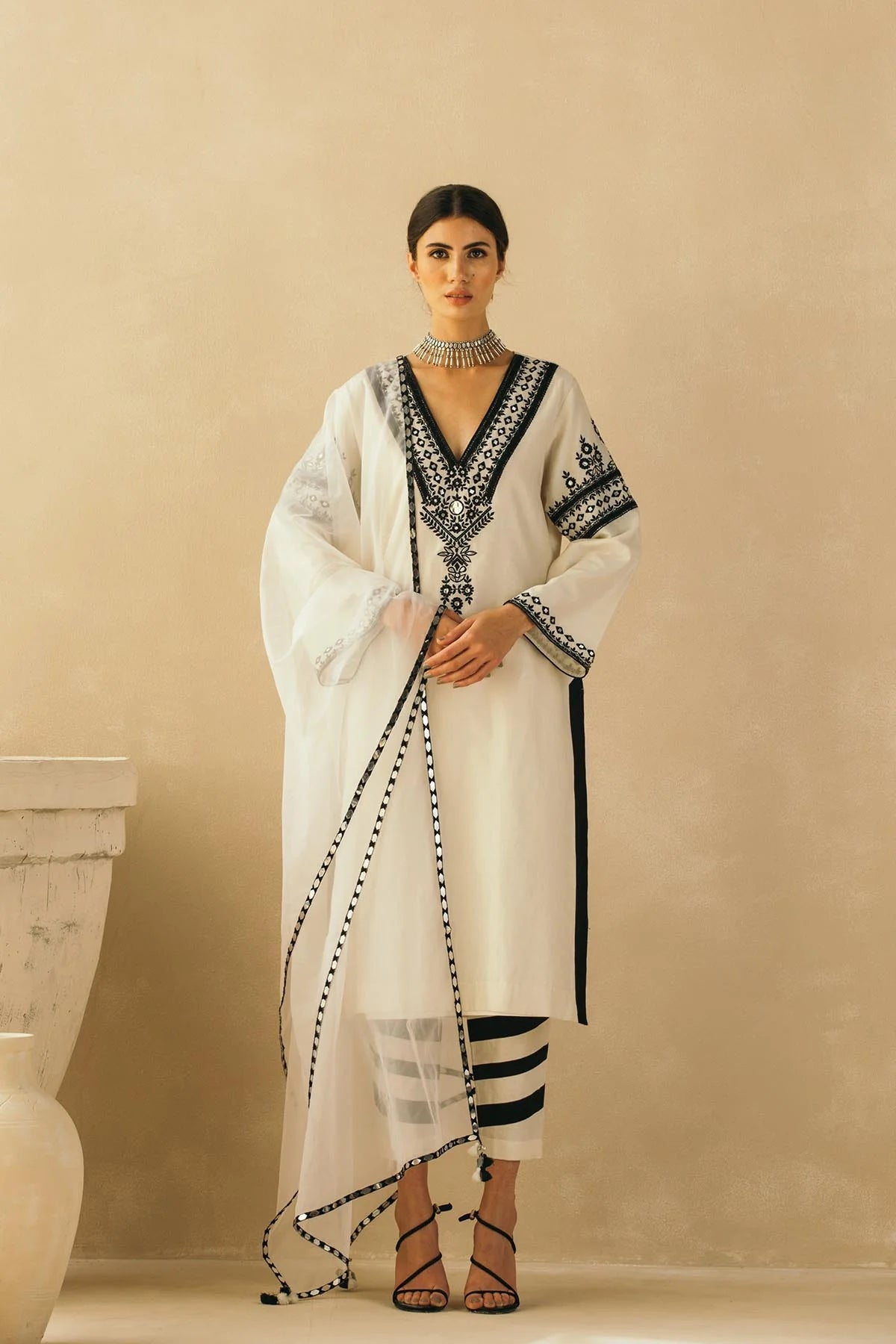 Ebony & Ivory Appliqued Kurta Set
