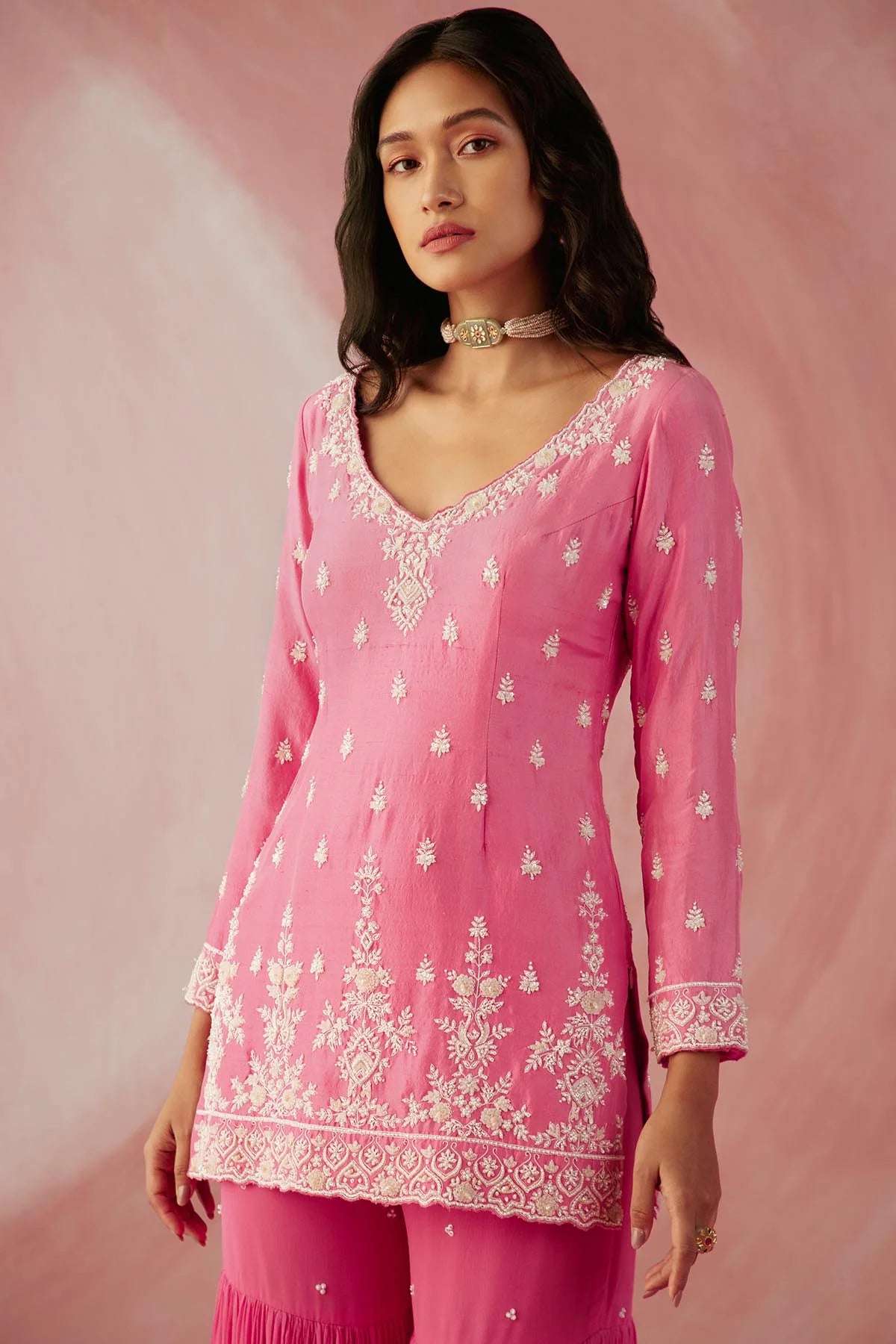 Fuschia Pink Pearl Gharara Set