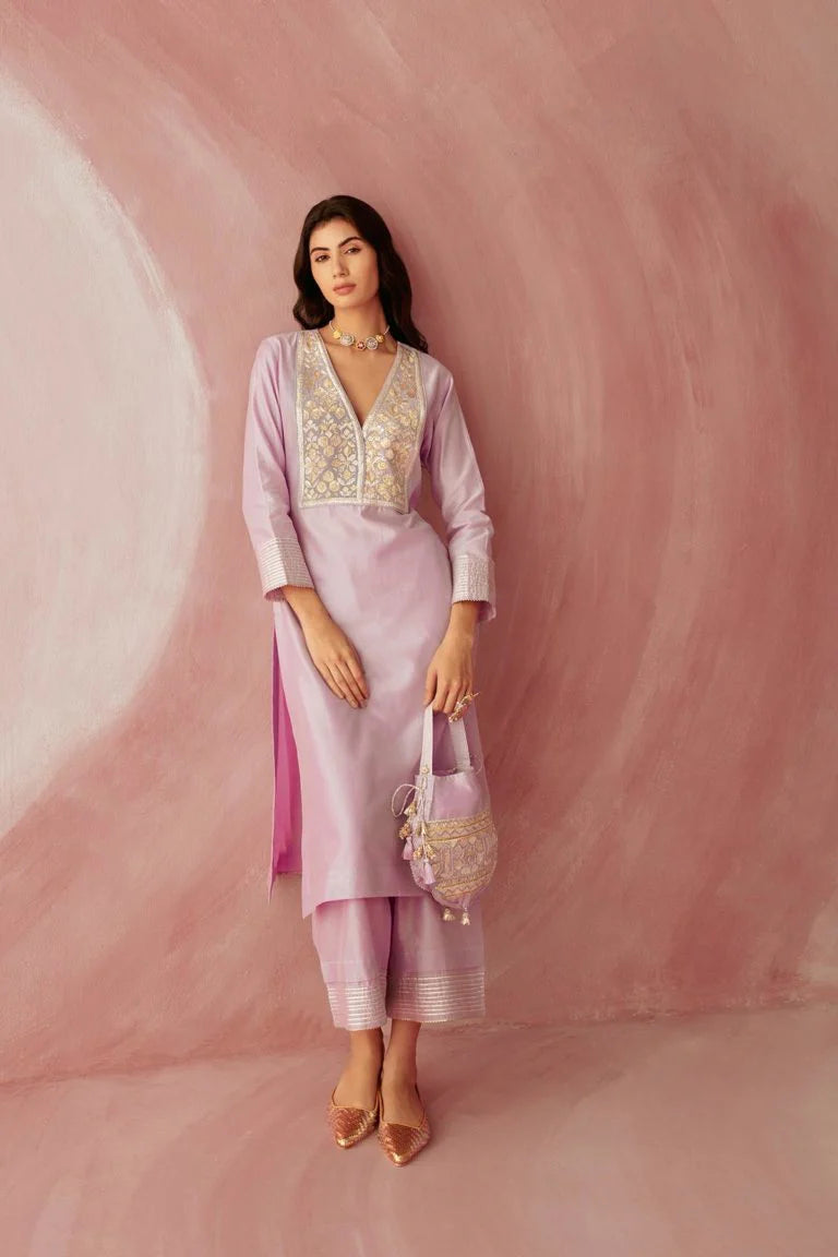 Lilac Double Yoke Gota Kurta Set