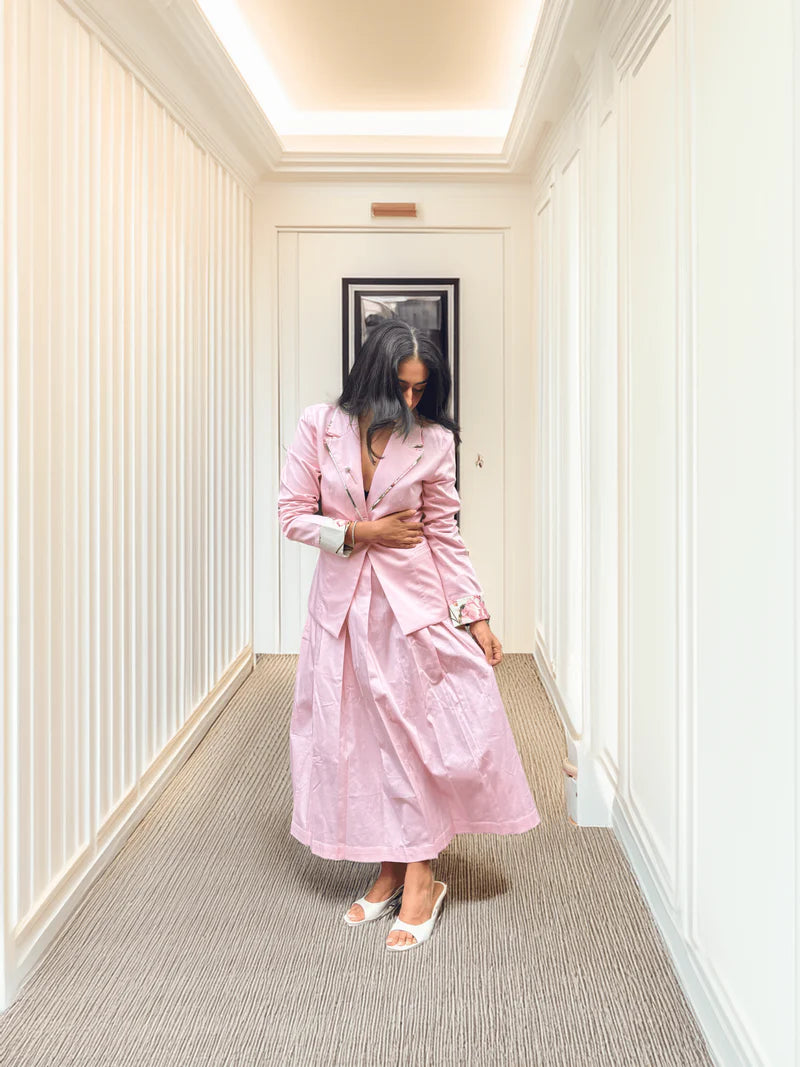 Pink Rose Blazer Skirt Set