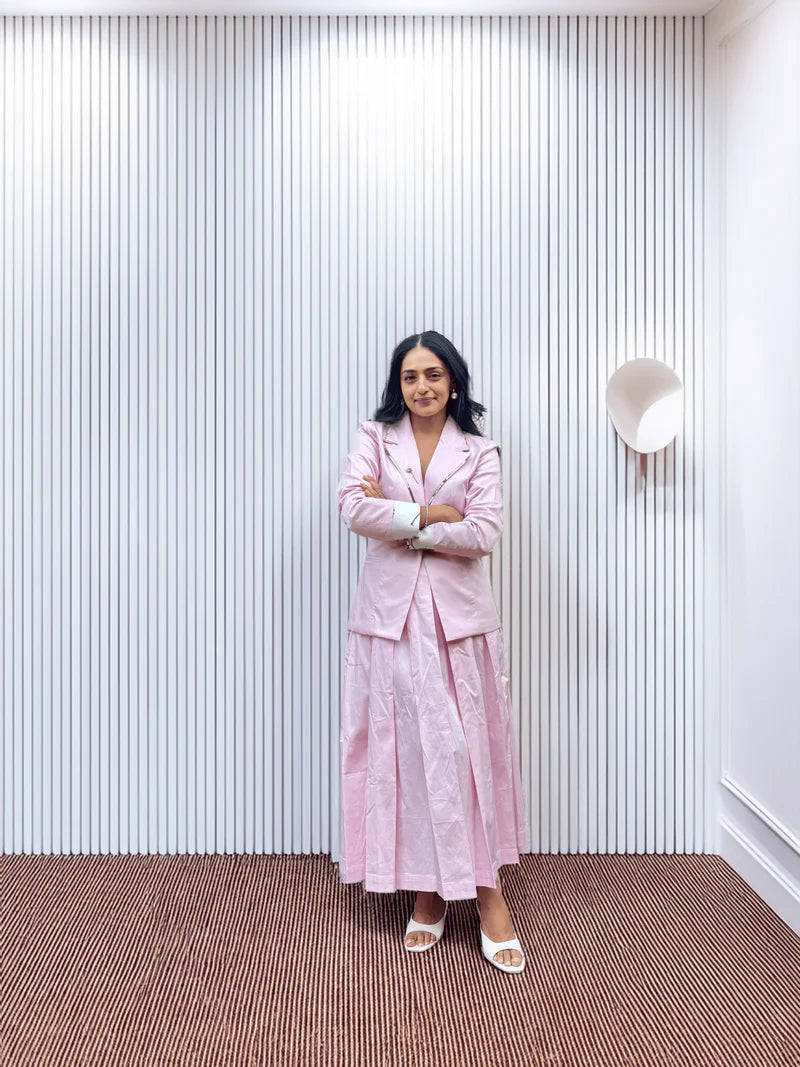 Pink Rose Blazer Skirt Set
