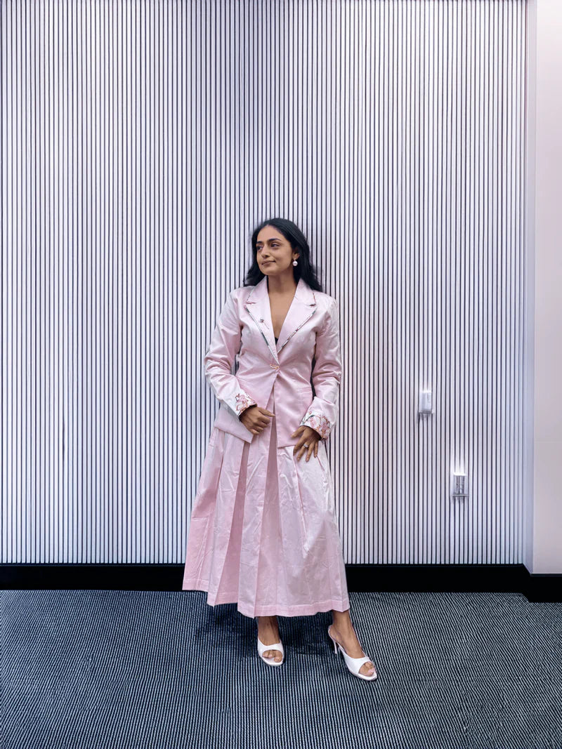 Pink Rose Blazer Skirt Set