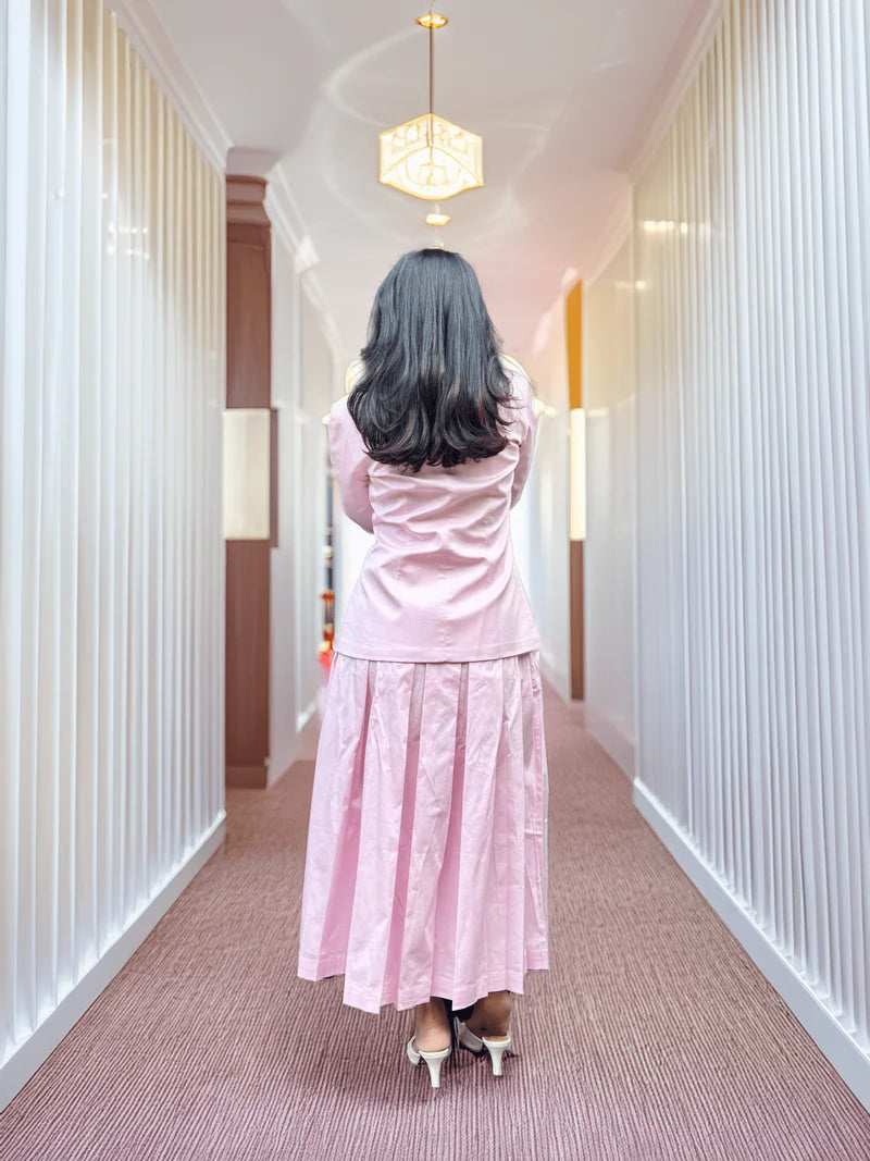 Pink Rose Blazer Skirt Set